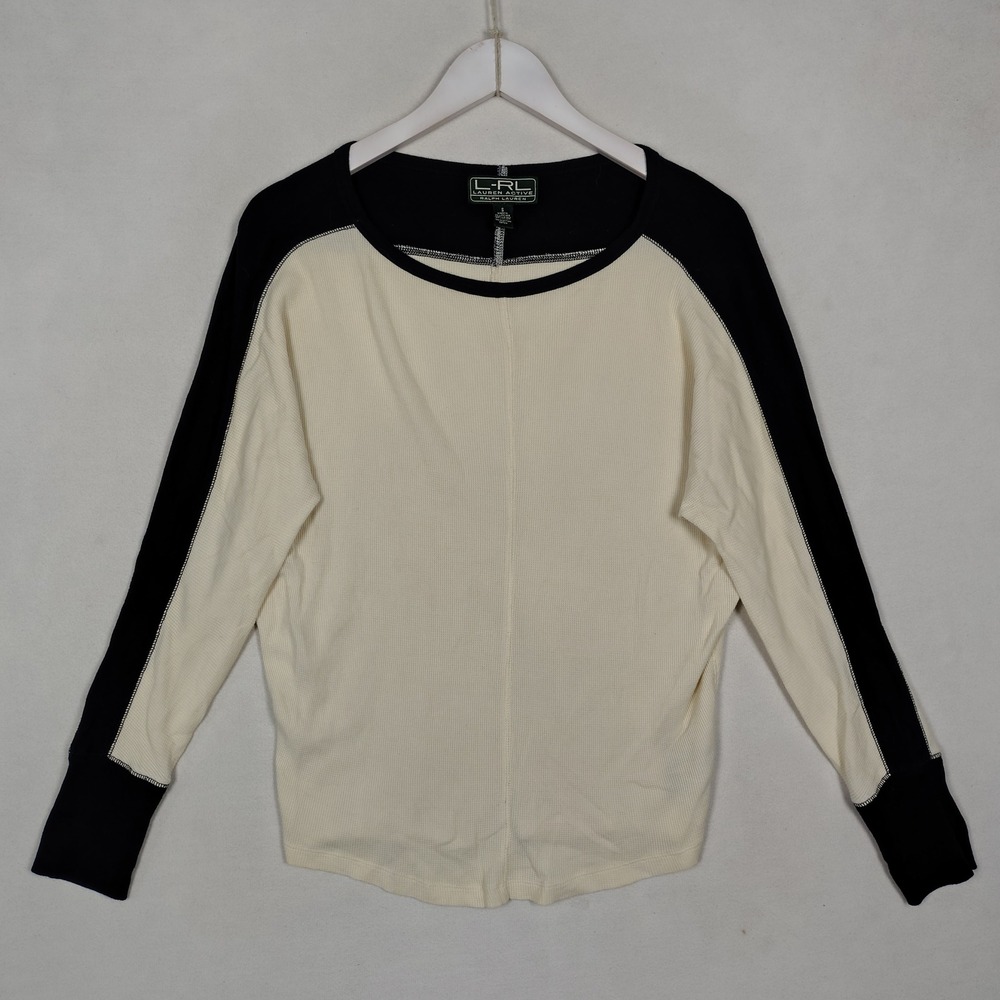 Lauren Active Ralph Lauren Waffle Knit Thermal Top Cream Black Small Long Sleeve